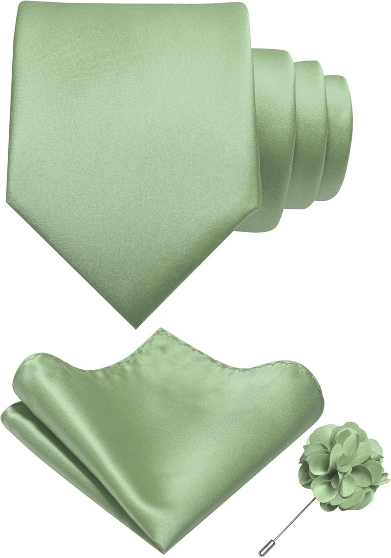 RBOCOTT Solid Color Tie and Pocket Square Hankerchief with Lapel Pin Set for Men - Image 1